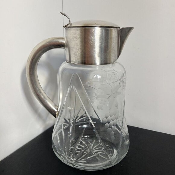 Vintage HKE Pitcher Cold Crystal Glass Closed Silver Plated Mount 10” - Picture 1 of 16